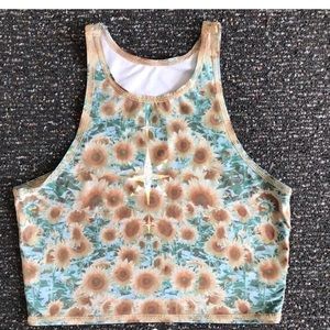 TEEKI SUNFLOWER PRINT YOGA TANK TOP